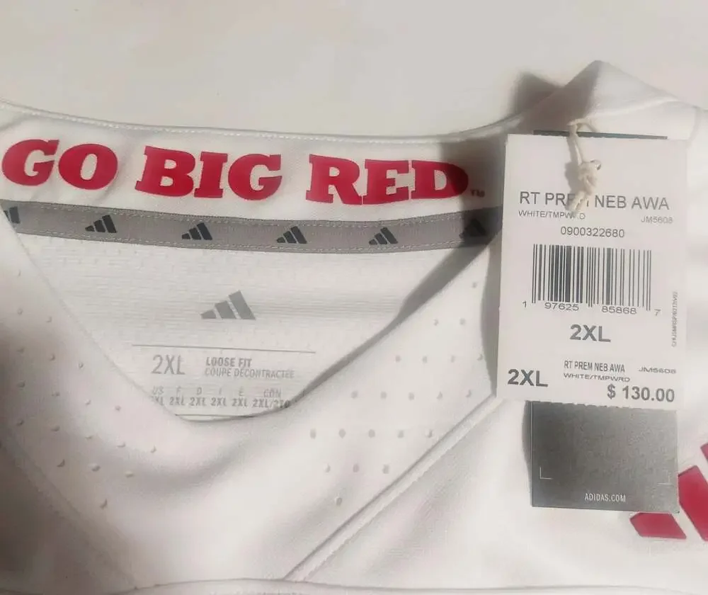 adidas Nebraska Cornhuskers Mens 2XL White Premier Away Football Jersey NCAA GBR
